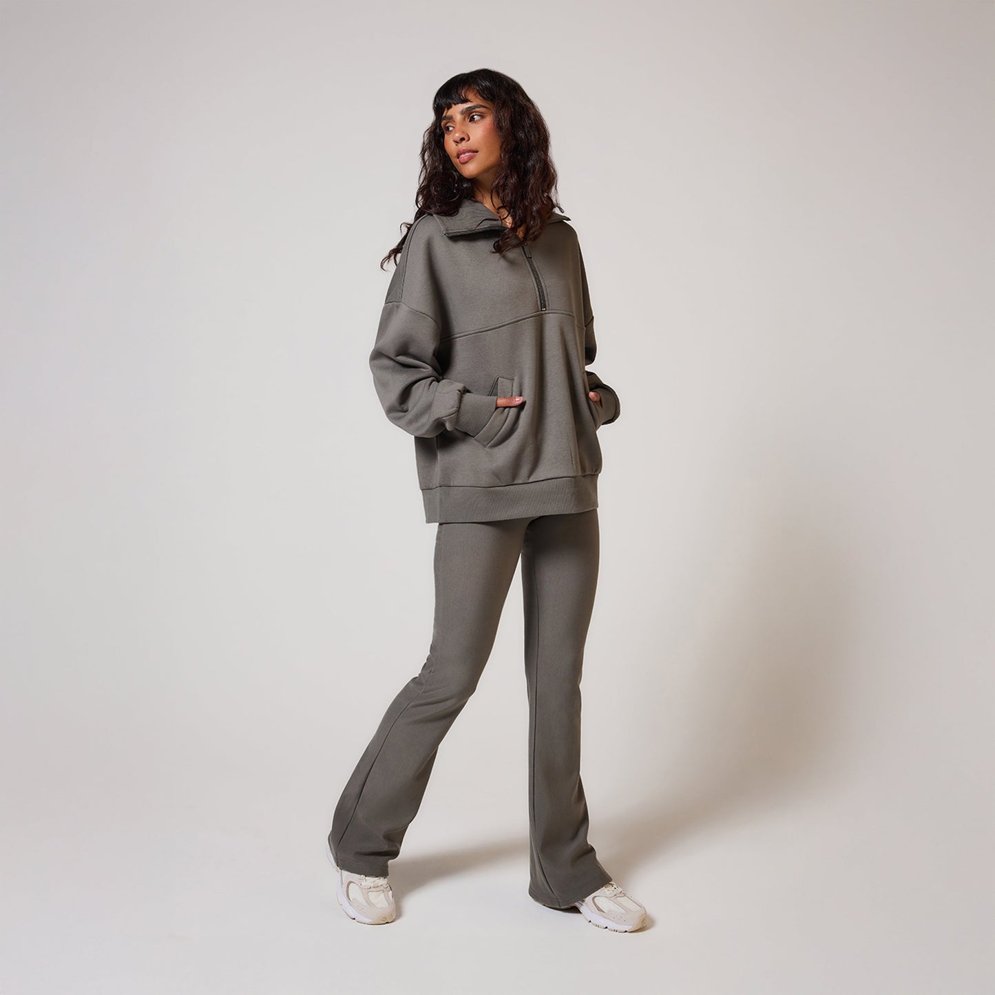 Organic Oversized 1/4 Zip Sweatshirt - Slate Green