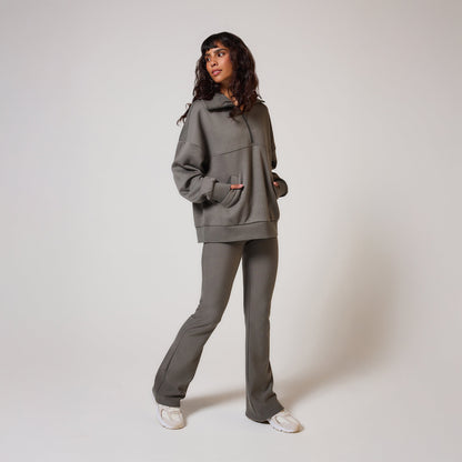 Organic Oversized 1/4 Zip Sweatshirt - Slate Green