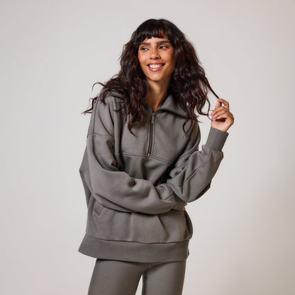 Curve Organic Oversized 1/4 Zip Sweatshirt - Slate Green