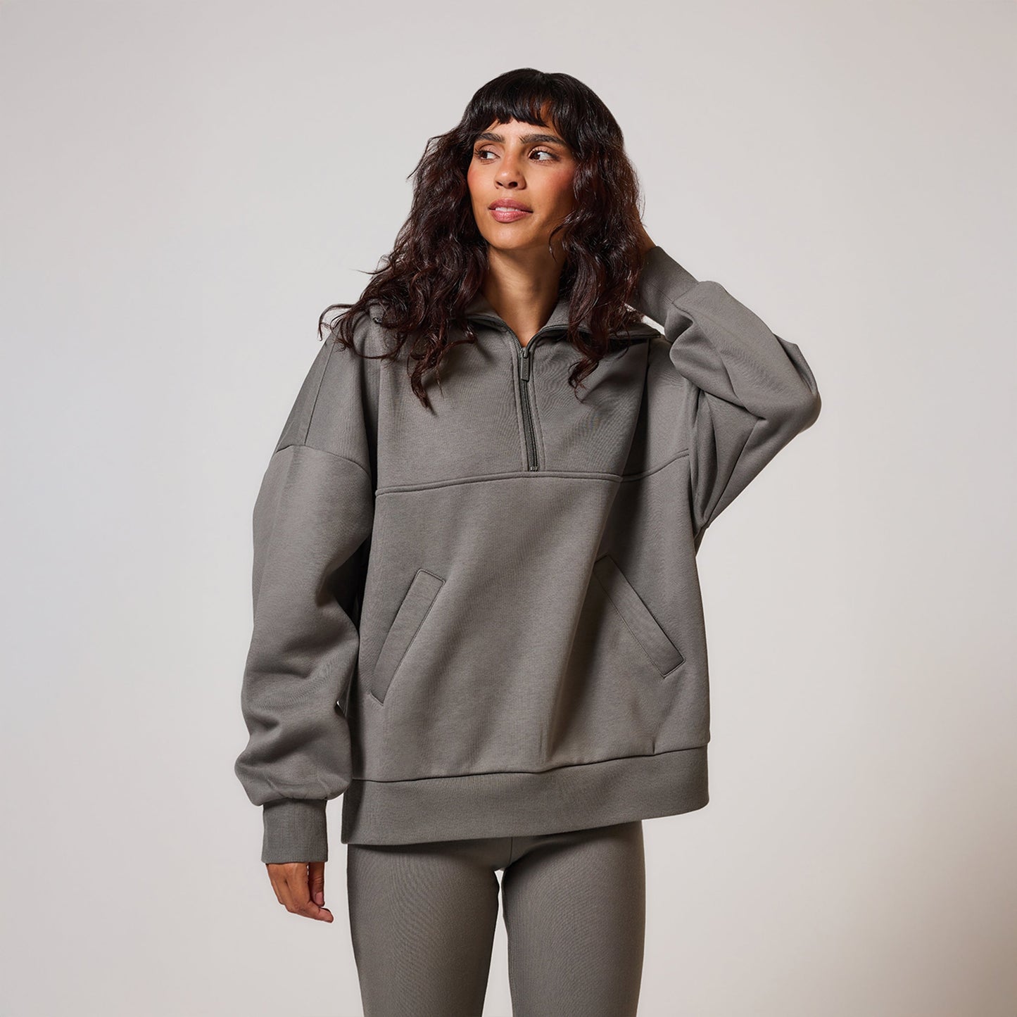 Organic Oversized 1/4 Zip Sweatshirt - Slate Green