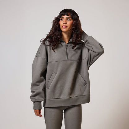 Organic Oversized 1/4 Zip Sweatshirt - Slate Green