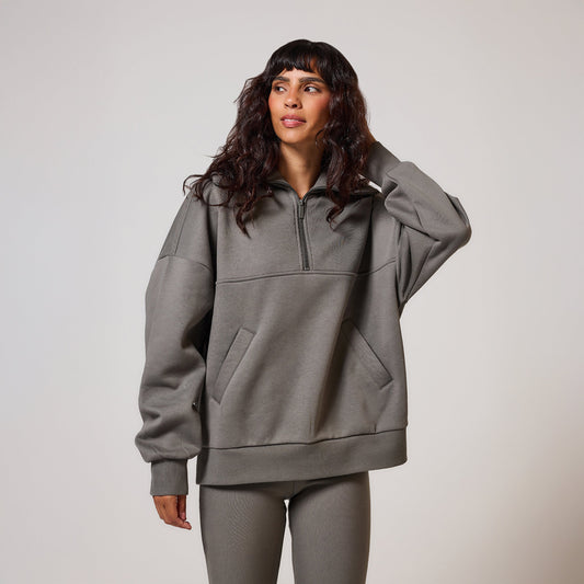 Organic Oversized 1/4 Zip Sweatshirt - Slate Green