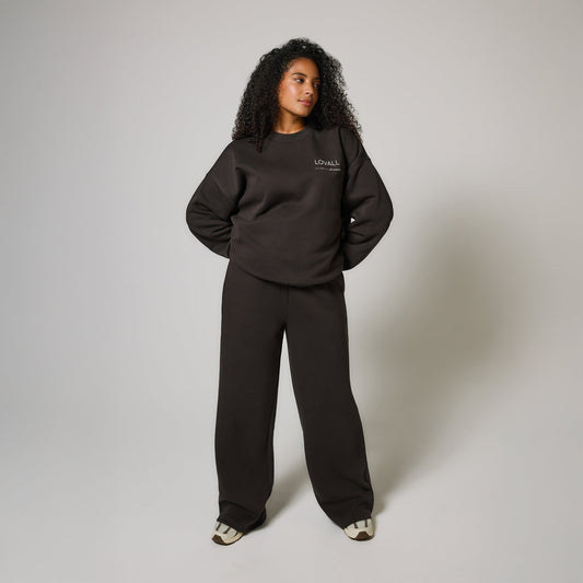 Organic Wide Leg Jogger - Black Coffee