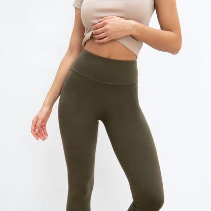 Everyday High Waisted Leggings - Khaki Green