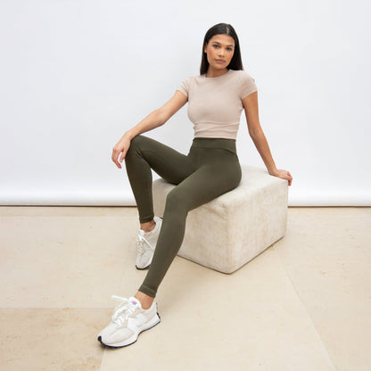 Everyday High Waisted Leggings - Khaki Green