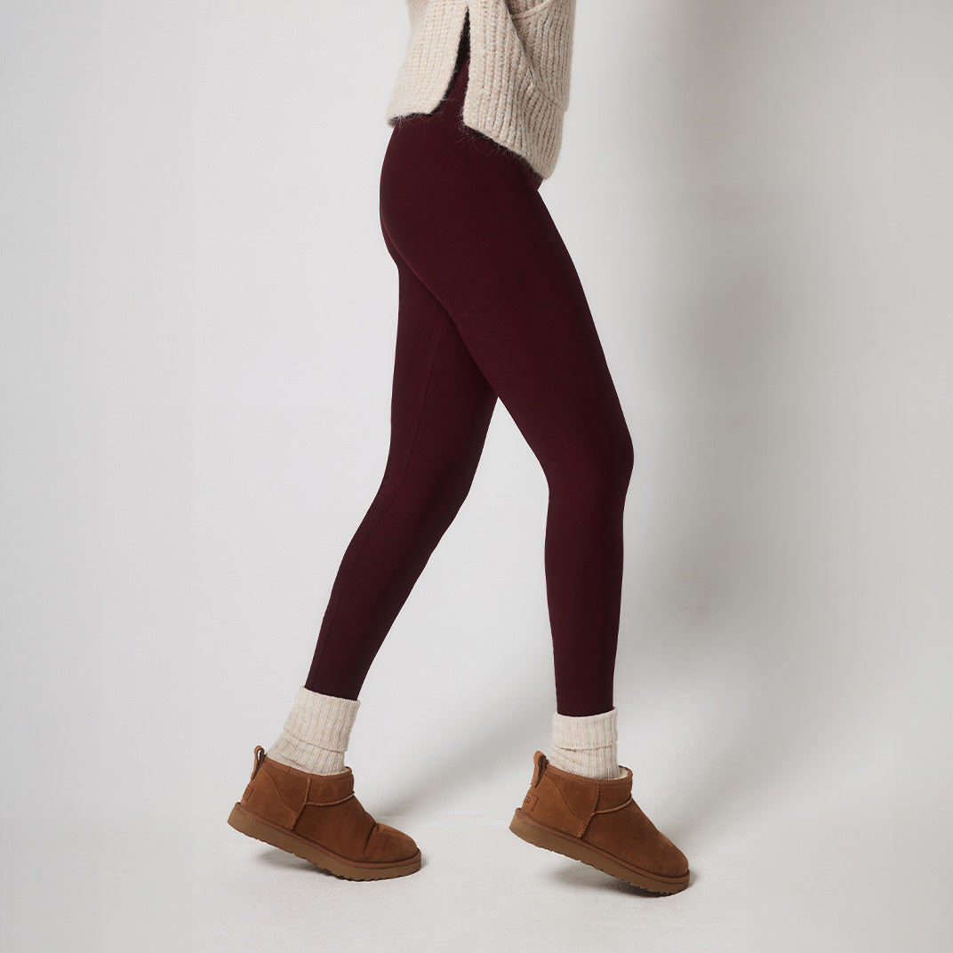 Winter Everyday High Waisted Leggings - Burgundy