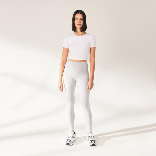 Lightweight Everyday High Waisted Leggings - Light Grey Marl
