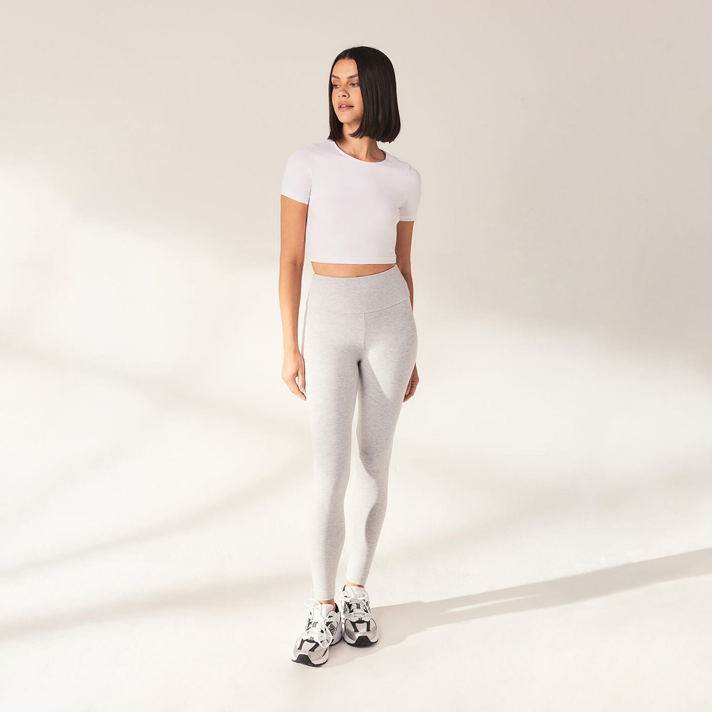 Lightweight Everyday High Waisted Leggings - Light Grey Marl