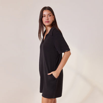 Lightweight Collared Knit Dress - Black