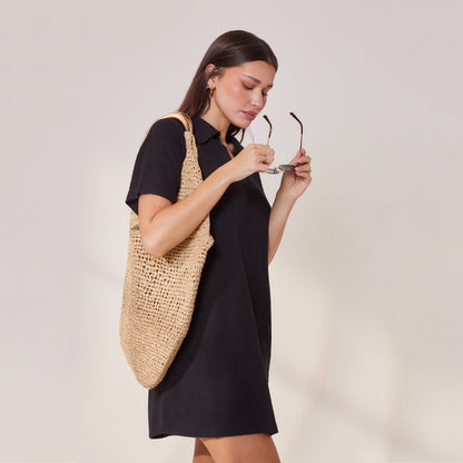 Lightweight Collared Knit Dress - Black