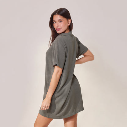 Lightweight Collared Knit Dress - Slate Green