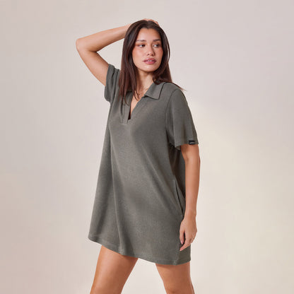Lightweight Collared Knit Dress - Slate Green