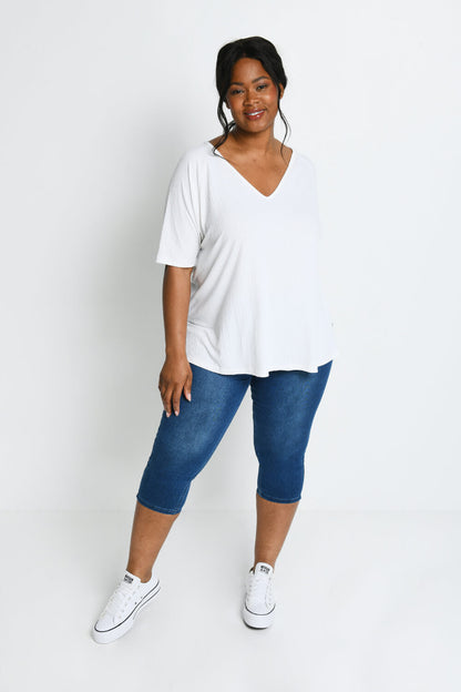 Curve Cropped Jeggings - Mid Blue