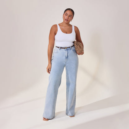 Curve Wide Leg Jeans - Light Bleach