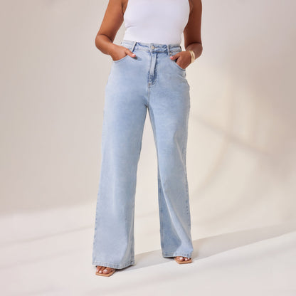Curve Wide Leg Jeans - Light Bleach