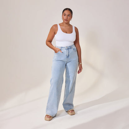 Curve Wide Leg Jeans - Light Bleach